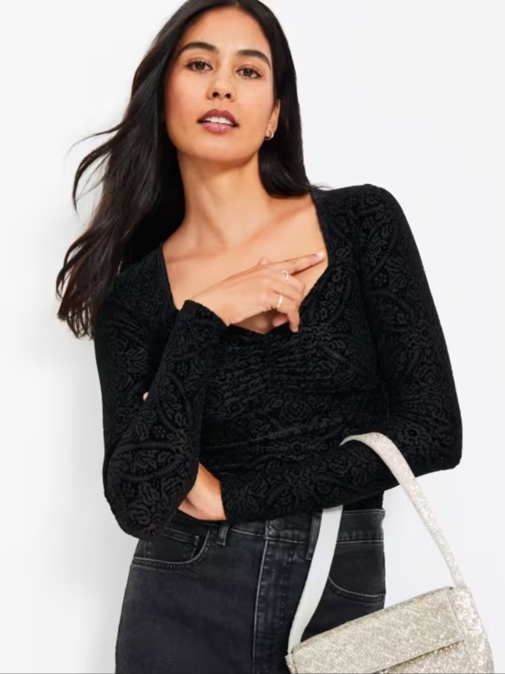 LOFT Mosaic Shirred Velour Sweetheart Top Women
